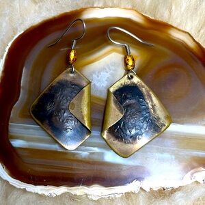 Brass Vintage Handmade 70’s Earrings Signed Markers Mark